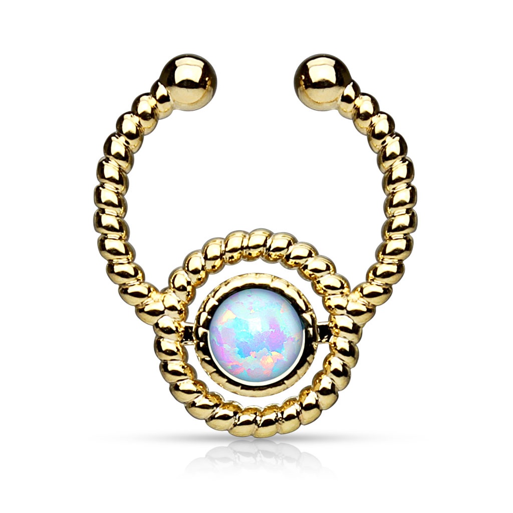 Steel Roped Fake Septum with Synthetic Opal Hanger - Image 2