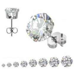 Stud Earrings with Round Clear CZ gem