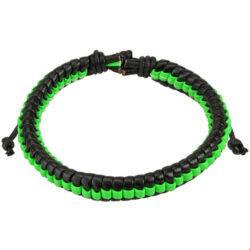Leather Drawstring Bracelet with Green and Black Pattern