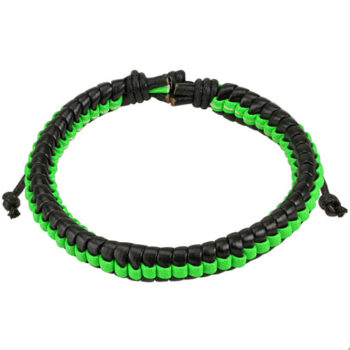 Leather Drawstring Bracelet with Green and Black Pattern