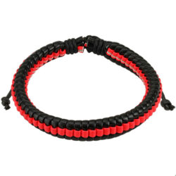 Leather Drawstring Bracelet with Red and Black Pattern