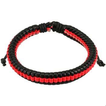 Leather Drawstring Bracelet with Red and Black Pattern