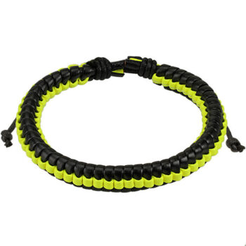 Leather Drawstring Bracelet with Yellow and Black Pattern