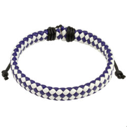 Leather Drawstring Bracelet with Blue and White Pattern