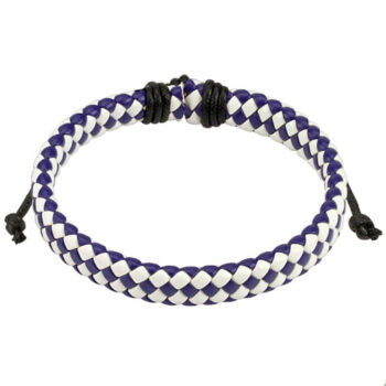 Leather Drawstring Bracelet with Blue and White Pattern