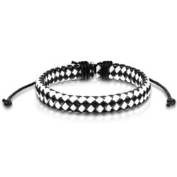 Leather Drawstring Bracelet with Black and White Pattern