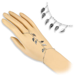 Finger Bracelet Chain with Fern Leaves