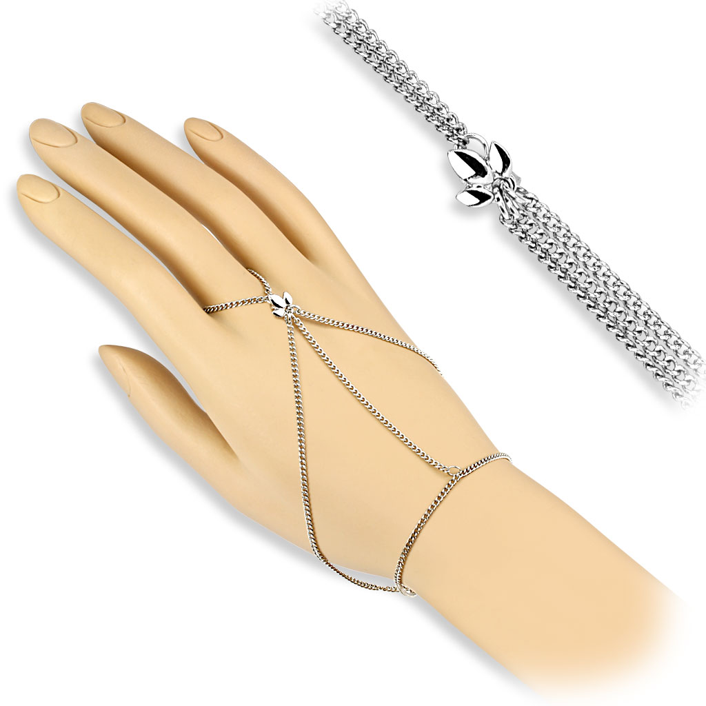 Finger Bracelet Chain with a Small Leaf