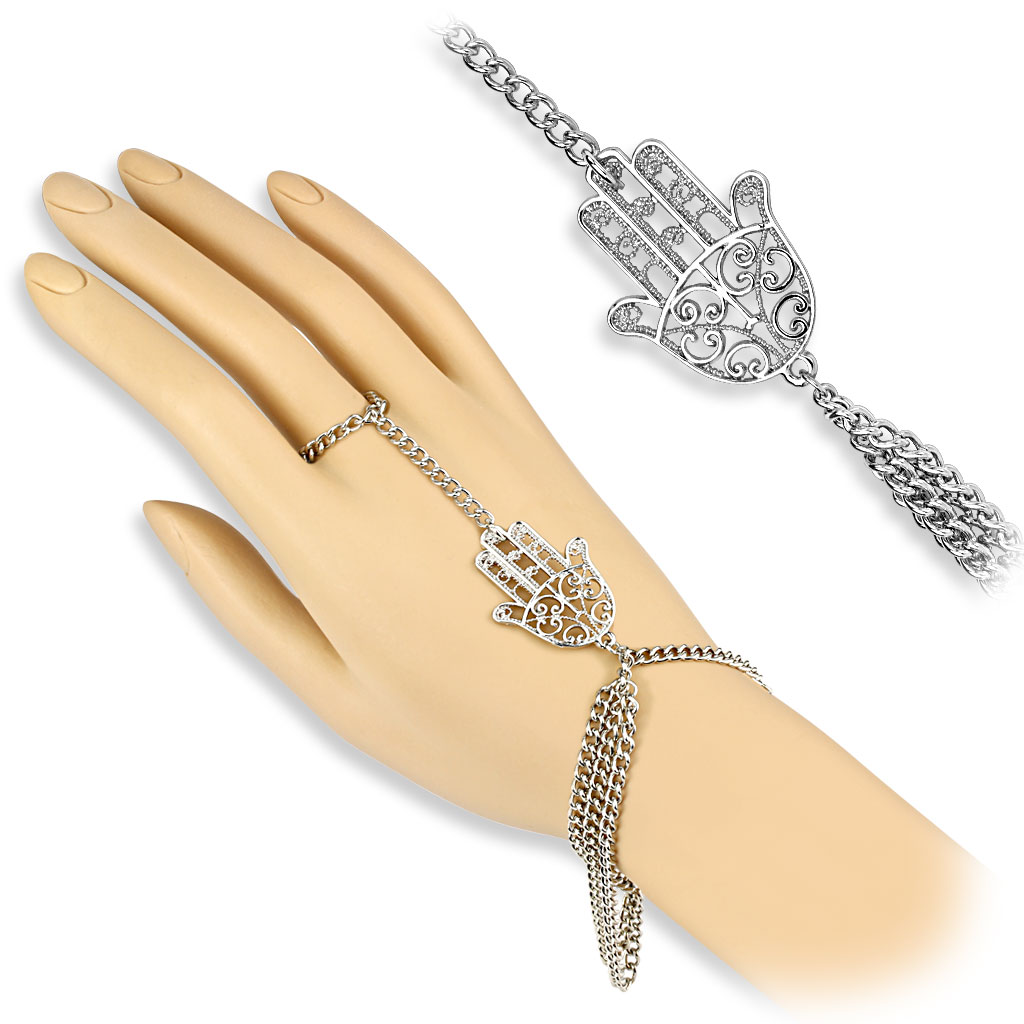 Finger Bracelet Chain with a Hamsa Hand