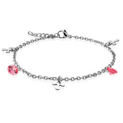 Pink CZ Ankle Bracelet with Hearts