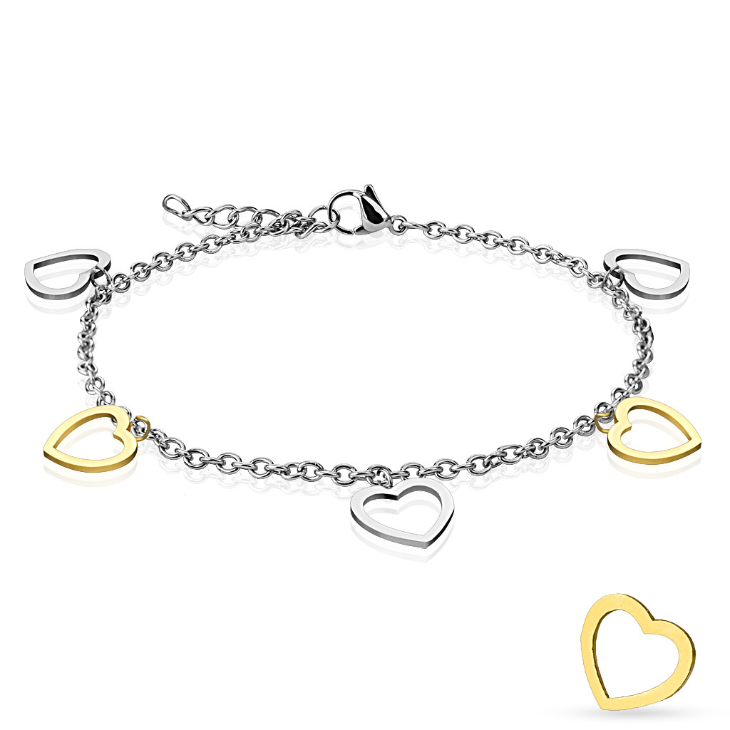 Gold and Silver Hearts Ankle Bracelet
