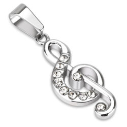 Musical Clef with Clear CZ Gems Pendant