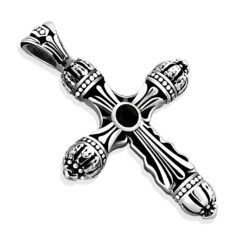 Small Ornate Cross Pendant with a Black Chain