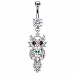 CZ Gem Owl Dangle Belly Bar