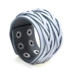 White Leather Bracelet with Double Weave Pattern