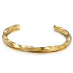 Gold Bangle with a Twisted Metal Pattern