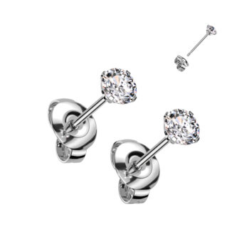 Titanium Earrings with a Clear CZ Gem