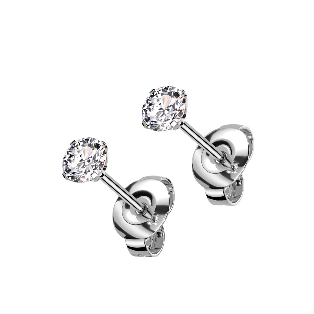 Titanium Earrings with a Clear CZ Gem - Image 3