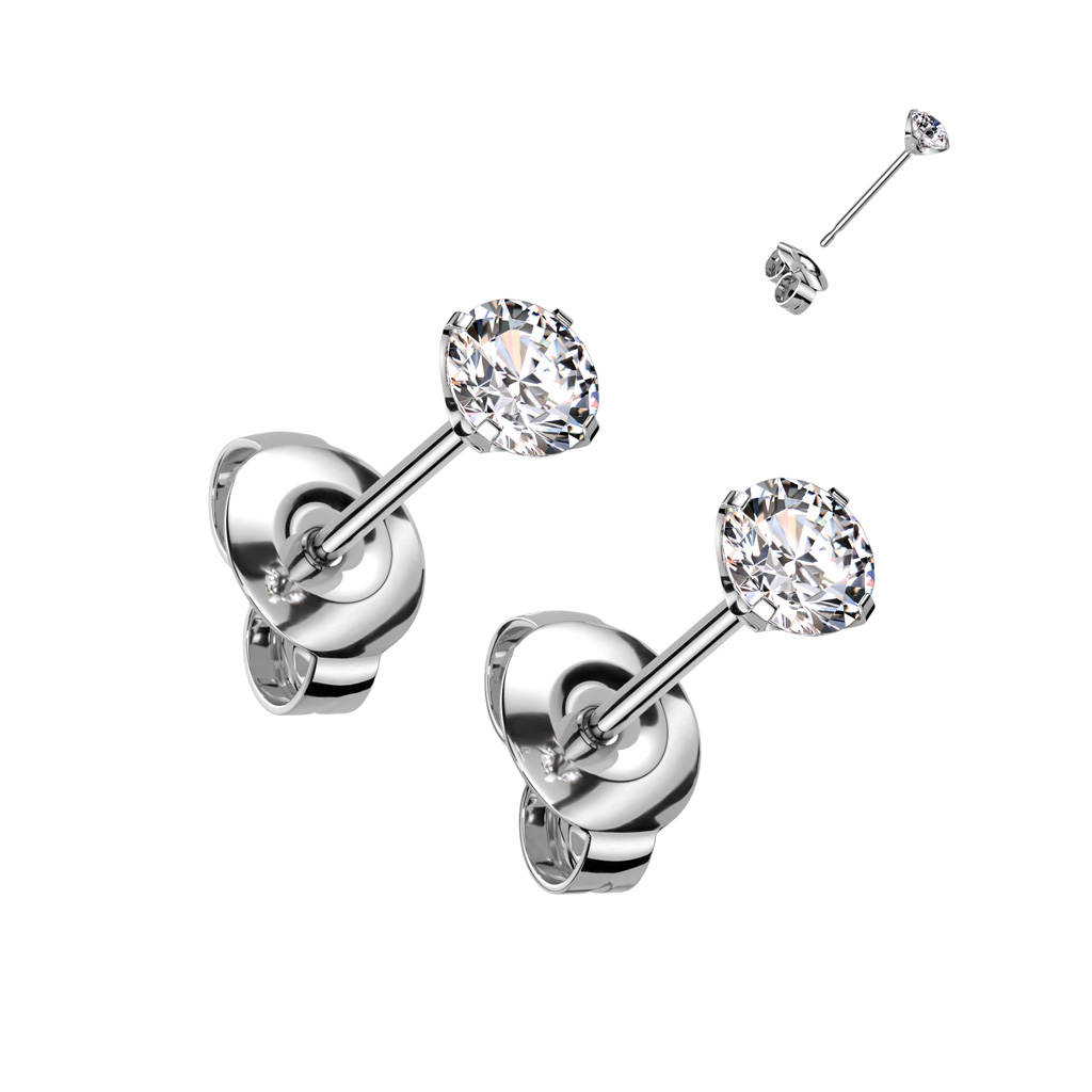 Titanium Earrings with a Clear CZ Gem