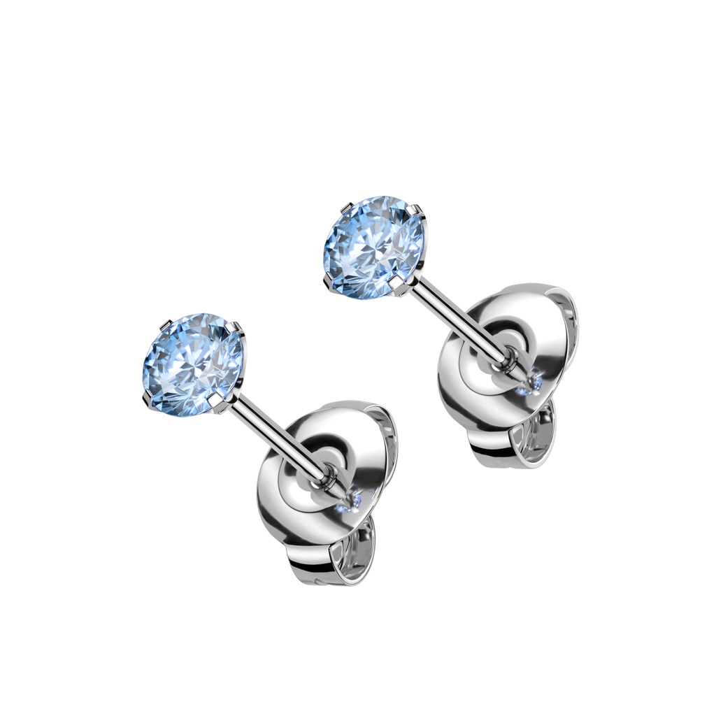 Titanium Earrings with Aqua CZ Gems - Image 2