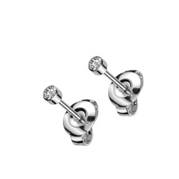Titanium Earrings with a Bezel Set Clear CZ Gem - Image 3