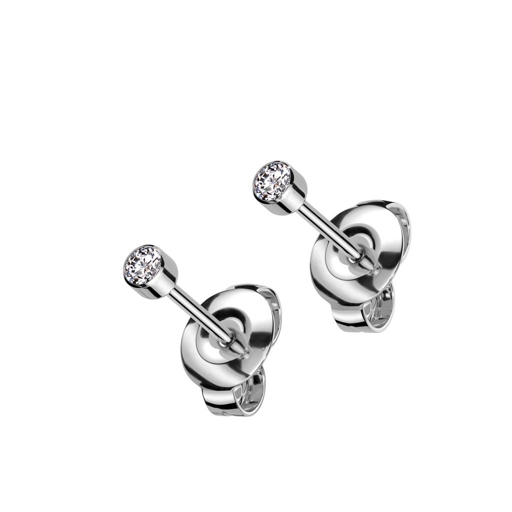 Titanium Earrings with a Bezel Set Clear CZ Gem - Image 3