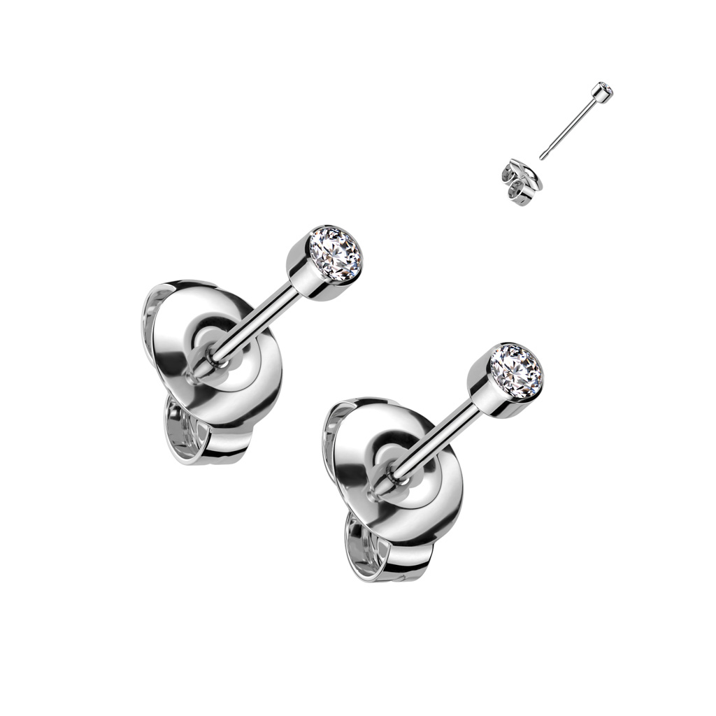 Titanium Earrings with a Bezel Set Clear CZ Gem