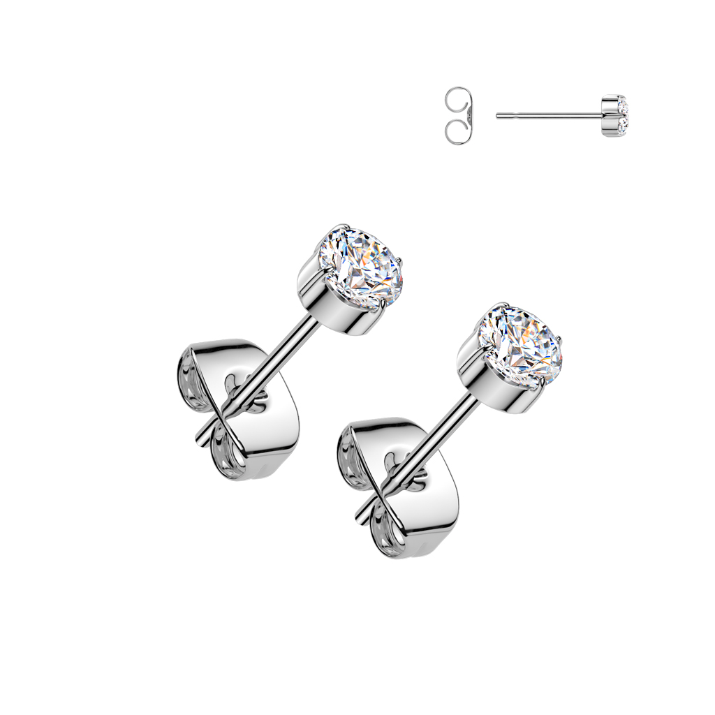 Titanium Earring Studs with Clear CZ Gem - Image 2