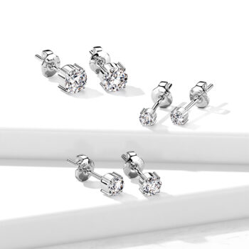 Titanium Earring Studs with Clear CZ Gem - Image 3