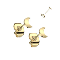 Gold Titanium Crescent Moon Earring Studs