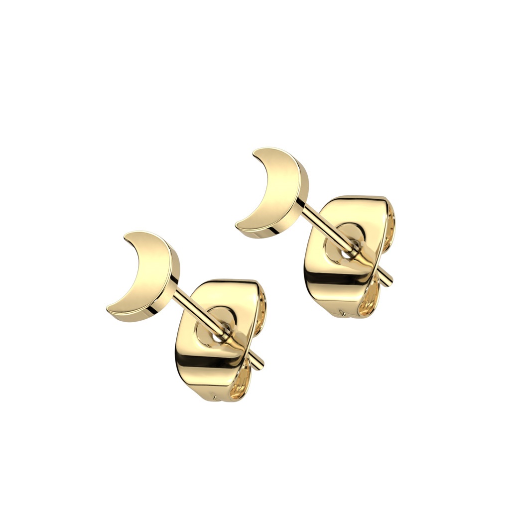 Gold Titanium Crescent Moon Earring Studs - Image 2