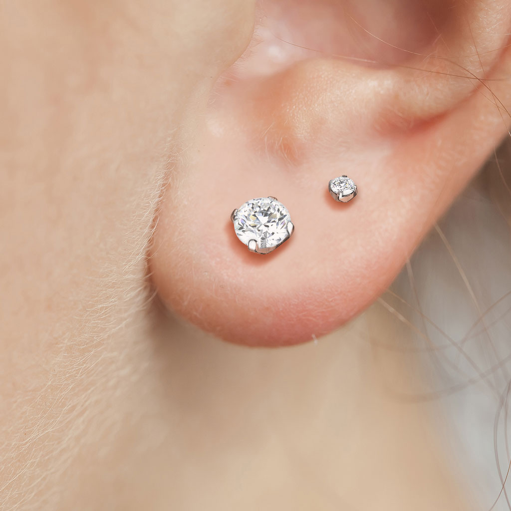 Titanium Earrings with a Prong Set Clear CZ Gem - Image 3