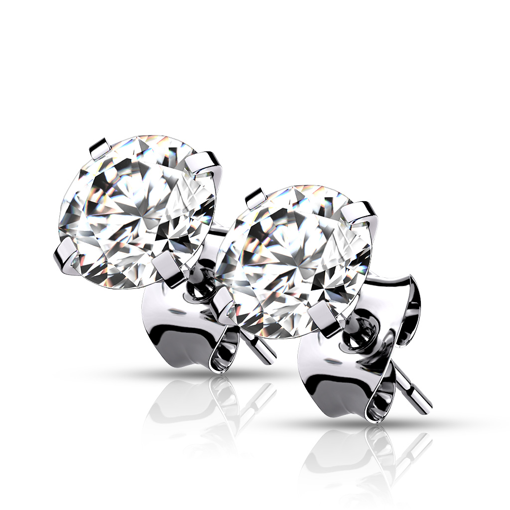Titanium Earrings with a Prong Set Clear CZ Gem - Image 2