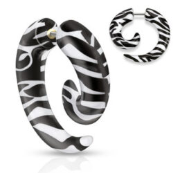 Fake Ear Stretching Spiral Taper with a Black and White Pattern
