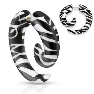 Fake Ear Stretching Spiral Taper with a Black and White Pattern