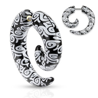 Fake Ear Stretching Spiral Taper with a Maori Pattern