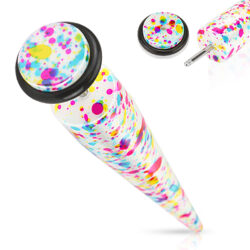 Fake Ear Stretching Taper with Pink Spatter Pattern