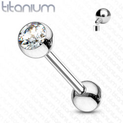 1.2mm Titanium Barbell with 3mm Clear Gem Ball