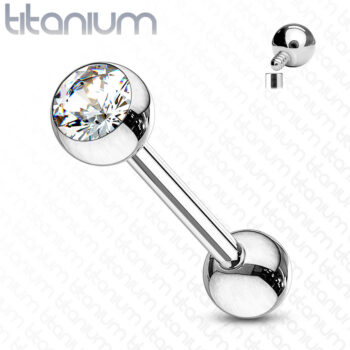1.2mm Titanium Barbell with 3mm Clear Gem Ball