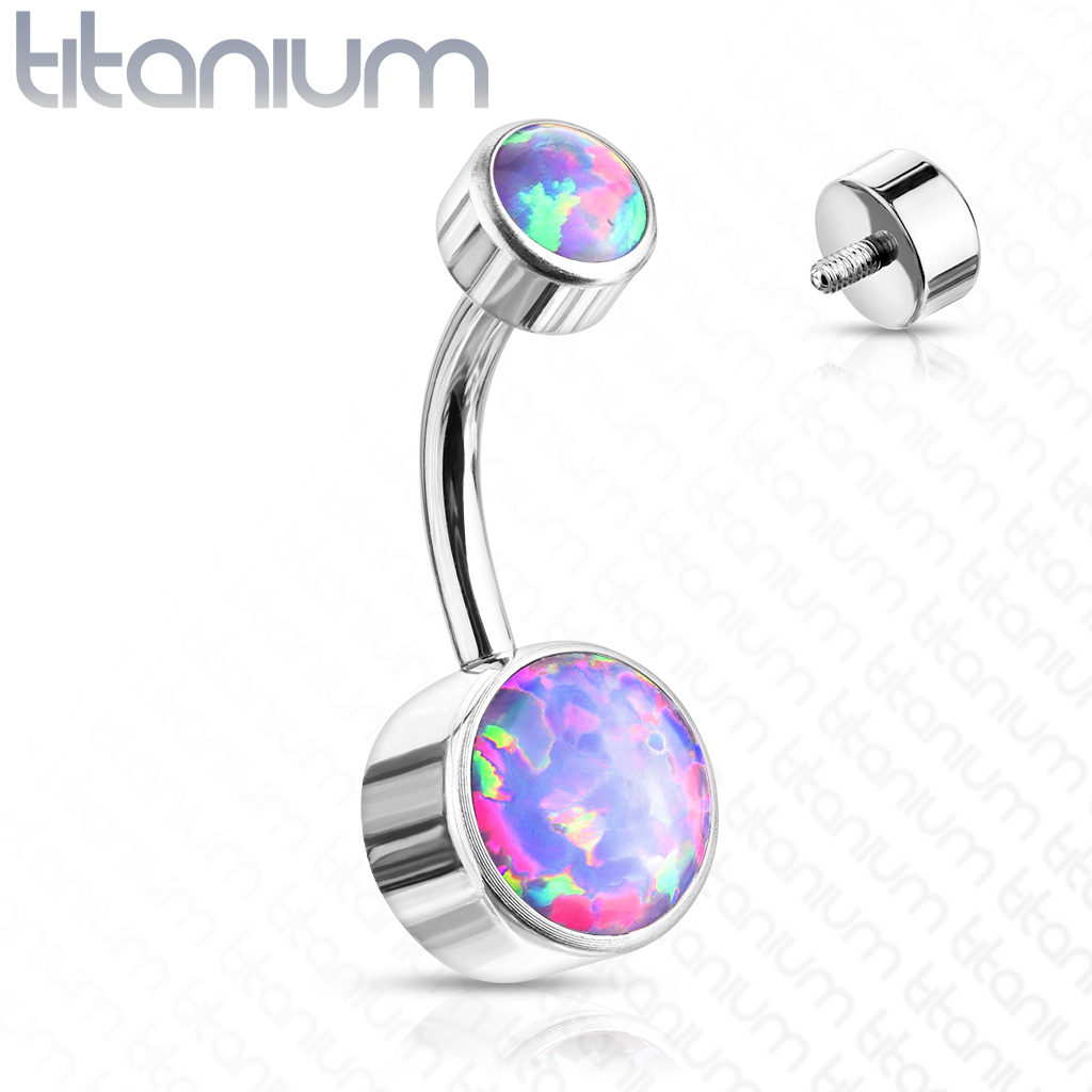 Titanium Belly Bar with Round Opal - Image 4