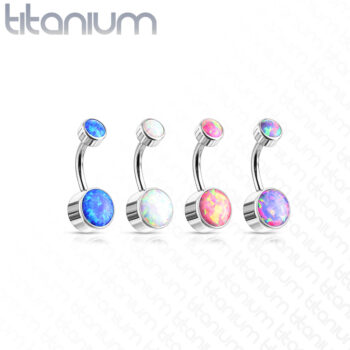 Titanium Belly Bar with Round Opal