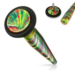 Fake Ear Stretching Taper with a Green Smear Pattern