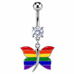 Rainbow Butterfly Dangle Belly Bar