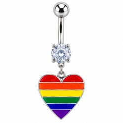 Rainbow Heart Dangle Belly Bar