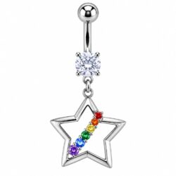 Star with Rainbow Stripe Dangle Belly Bar