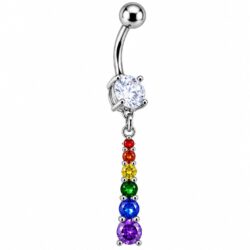 Rainbow Jewelled Dangle Belly Bar