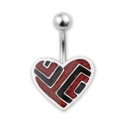 Belly Bar with Red and Black patterned Heart