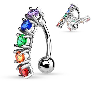 Reverse Belly Bar with Rainbow cz gem dangle