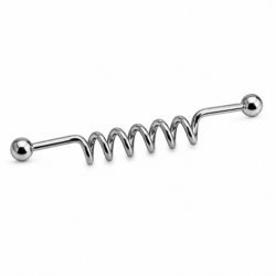 Silver industrial barbell with spiral spring design and polished ball ends