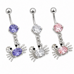 Silver dangling crab belly bars with sparkling tanzanite, clear and pink crystals